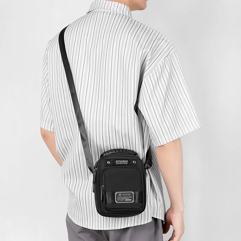 Yalu Water Repellent Fabric Shoulder Bag, Crossbody Bag Regular Men's Gray/Black/Dark Blue-5