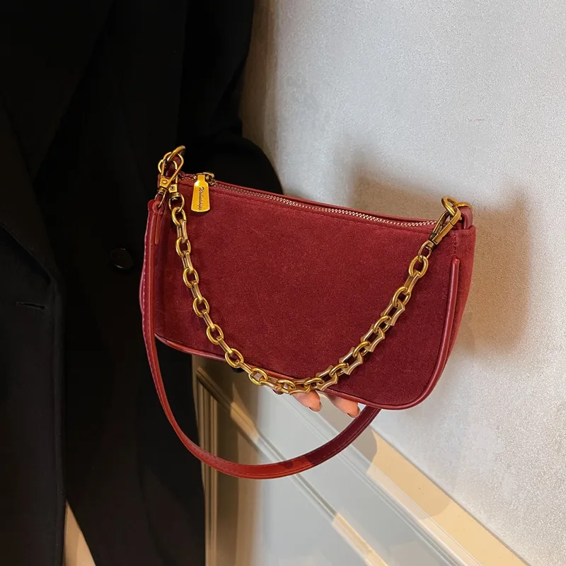 Yalu Suede Shoulder Bag Regular Women's Coffee/Burgundy/Brown-8