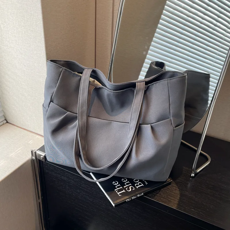 Yalu Fabric Tote Bag, Shopping Bag, Shoulder Bag Regular Women's Black/Ecru/Gray/Khaki-6