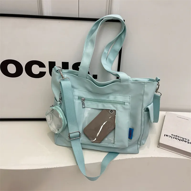 Yalu Nylon Tote Bag, Shoulder Bag Regular Women's Ecru/Black/Blue/Pink/Khaki-9