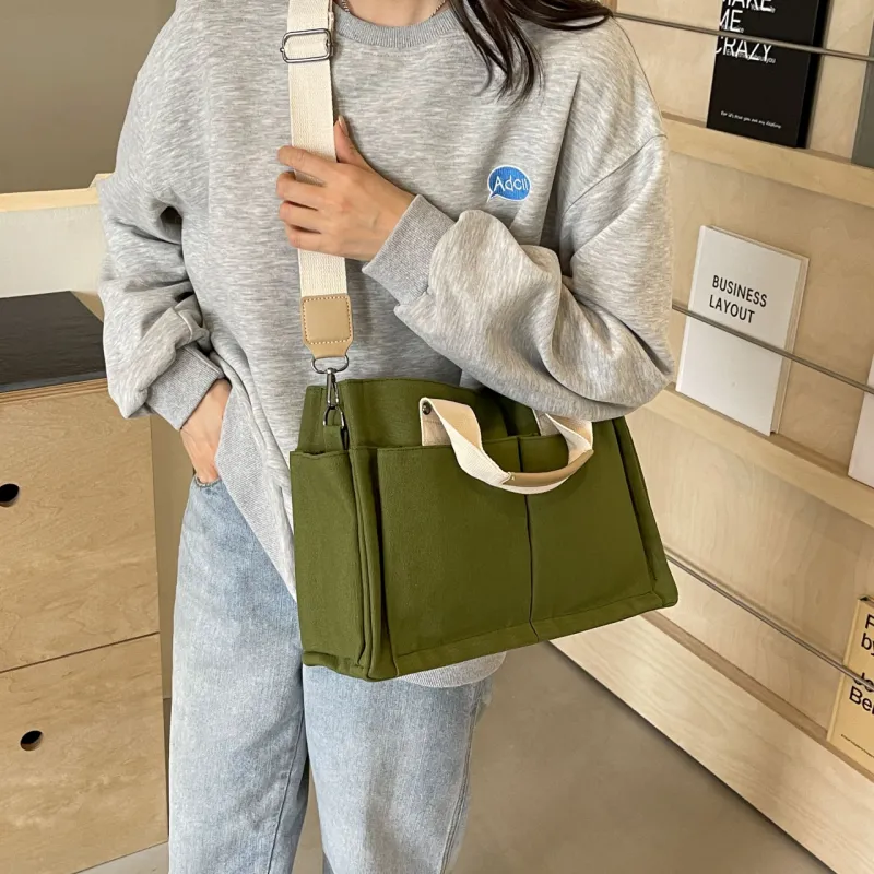 Yalu Canvas Canvas Bag One Shoulder Handbag Regular Women's Green/Yellow/Ecru/Pink/Black-11