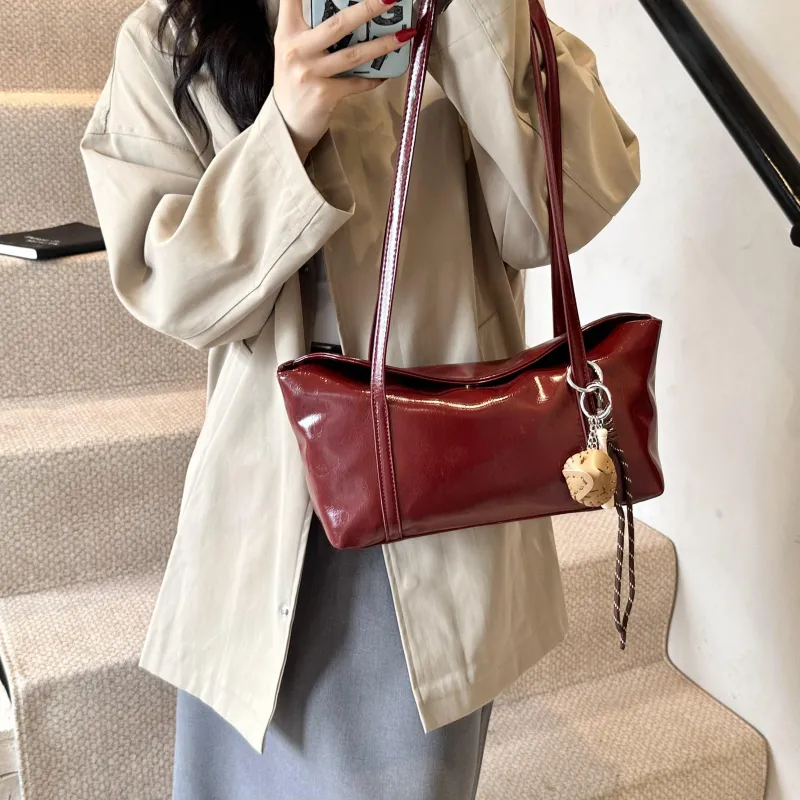 Yalu PU Shoulder Bag Regular Women's Coffee/Burgundy/Black/Khaki Brown-13