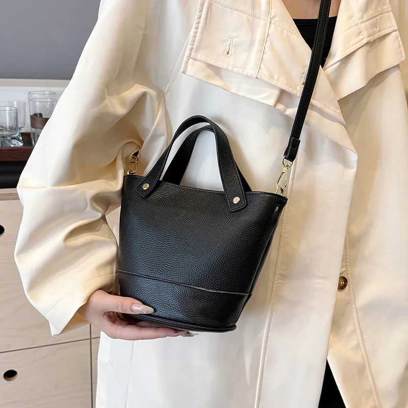 Yalu Top Grain Cow Leather Bucket Bag, One Shoulder Handbag Regular Women's Multicolor-3