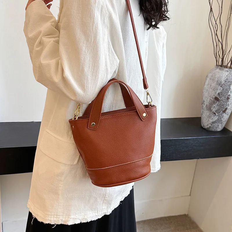 Yalu Top Grain Cow Leather Bucket Bag, One Shoulder Handbag Regular Women's Multicolor-26