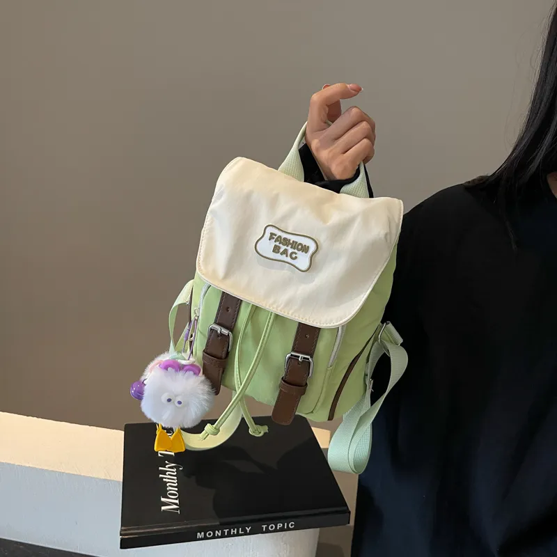 Yalu Nylon Backpack Regular Women's Black/Ecru/Blue/Pink/Green/Gray-9