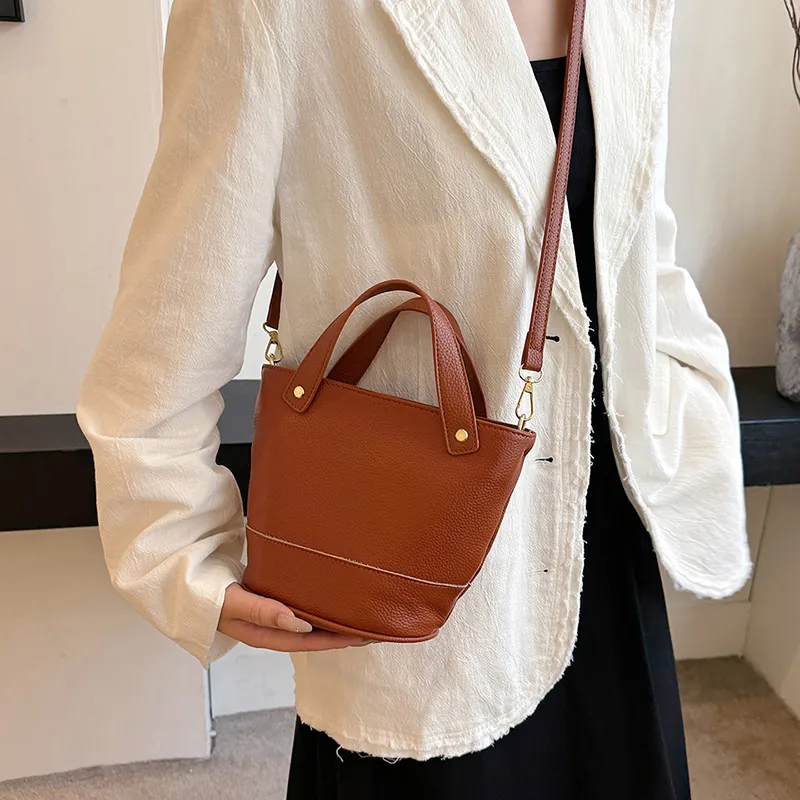 Yalu Top Grain Cow Leather Bucket Bag, One Shoulder Handbag Regular Women's Multicolor-24