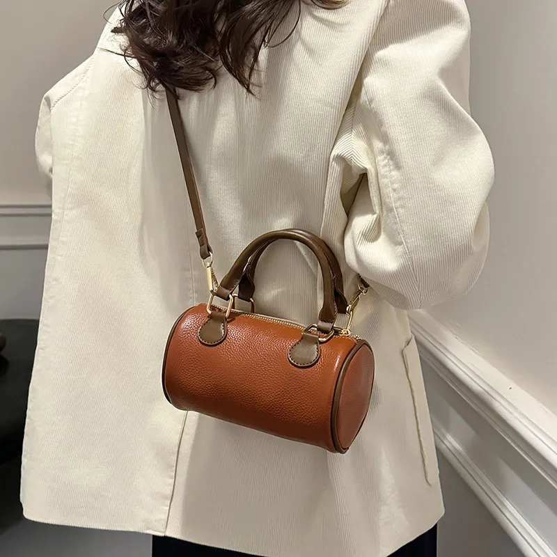 Yalu Cow Leather Cylinder Bag, Shoulder Bag, Crossbody Bag, Handbag Regular Women's Multicolor-9