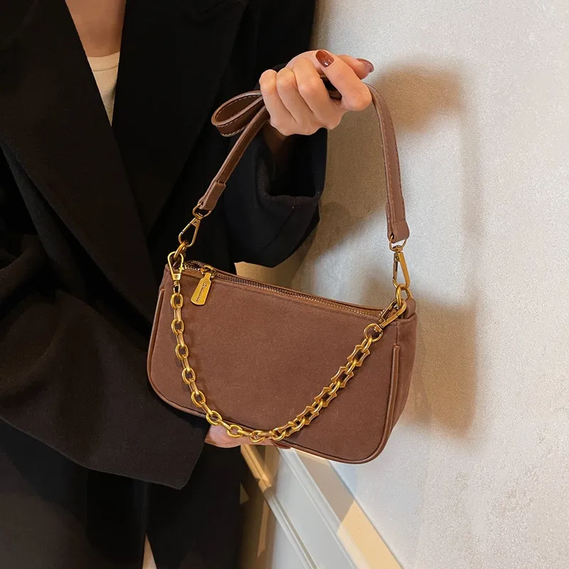 Yalu Suede Shoulder Bag Regular Women's Coffee/Burgundy/Brown-3