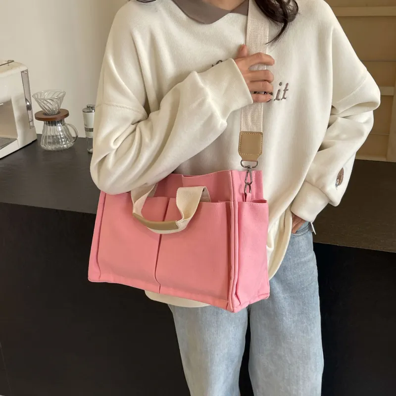Yalu Canvas Canvas Bag One Shoulder Handbag Regular Women's Green/Yellow/Ecru/Pink/Black-22