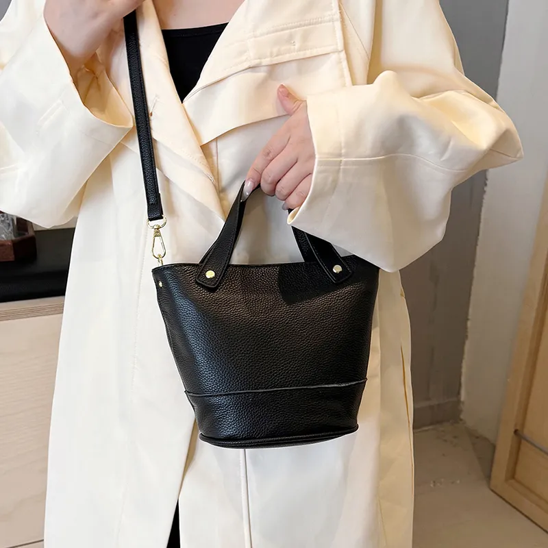 Yalu Top Grain Cow Leather Bucket Bag, One Shoulder Handbag Regular Women's Multicolor-4