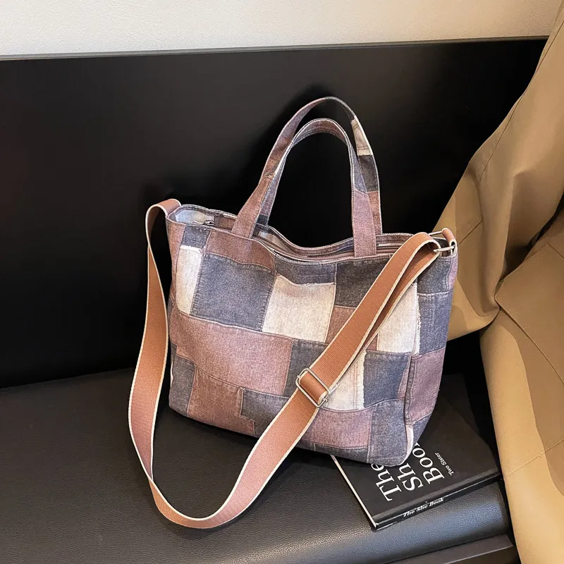 Yalu Fabric Tote One Shoulder Handbag Regular Women's Blue/Brown/Black-13