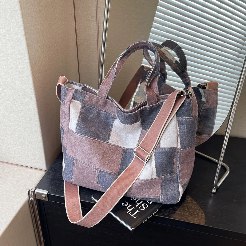Yalu Fabric Tote One Shoulder Handbag Regular Women's Blue/Brown/Black-11