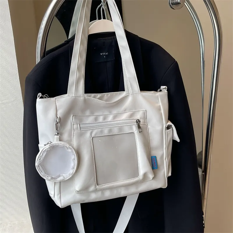 Yalu Nylon Tote Bag, Shoulder Bag Regular Women's Ecru/Black/Blue/Pink/Khaki-7