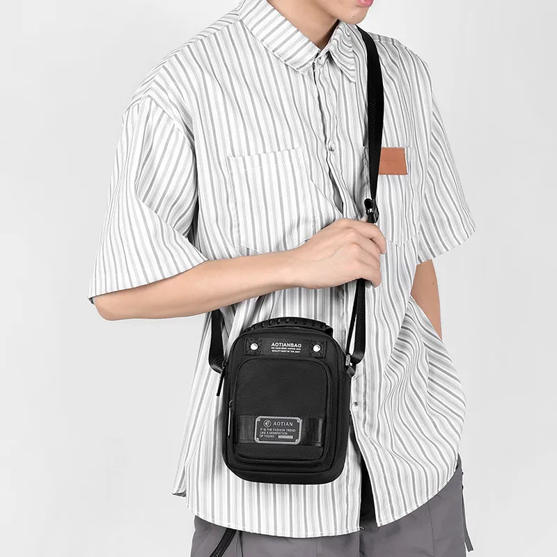 Yalu Water Repellent Fabric Shoulder Bag, Crossbody Bag Regular Men's Gray/Black/Dark Blue-3