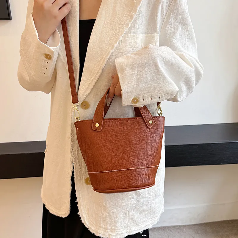 Yalu Top Grain Cow Leather Bucket Bag, One Shoulder Handbag Regular Women's Multicolor-25