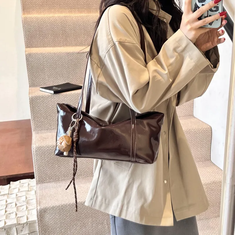 Yalu PU Shoulder Bag Regular Women's Coffee/Burgundy/Black/Khaki Brown-6