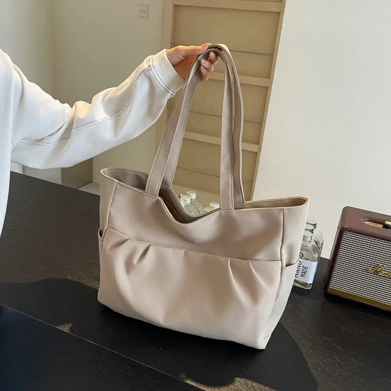 Yalu Fabric Tote Bag, Shopping Bag, Shoulder Bag Regular Women's Black/Ecru/Gray/Khaki-10