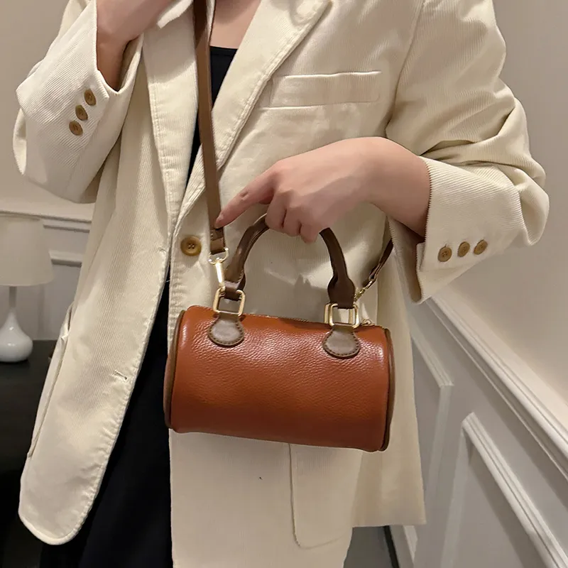 Yalu Cow Leather Cylinder Bag, Shoulder Bag, Crossbody Bag, Handbag Regular Women's Multicolor-11