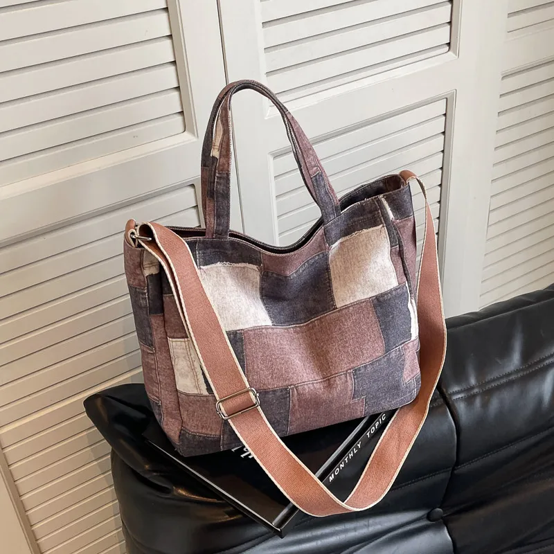 Yalu Fabric Tote One Shoulder Handbag Regular Women's Blue/Brown/Black-12