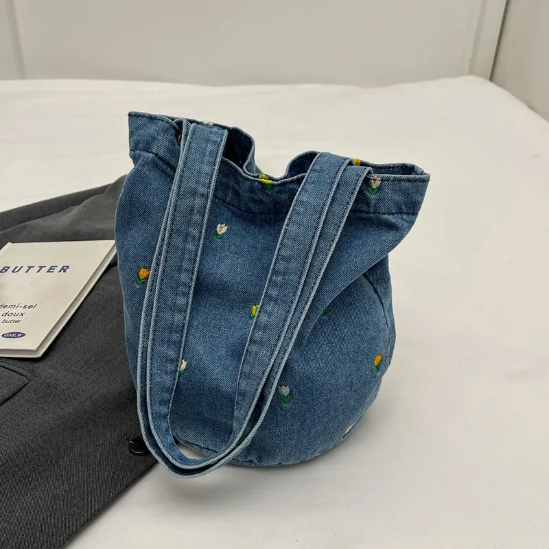 Yalu Denim Shoulder Bag Regular Women's Black/Dark Blue/Light Blue-7