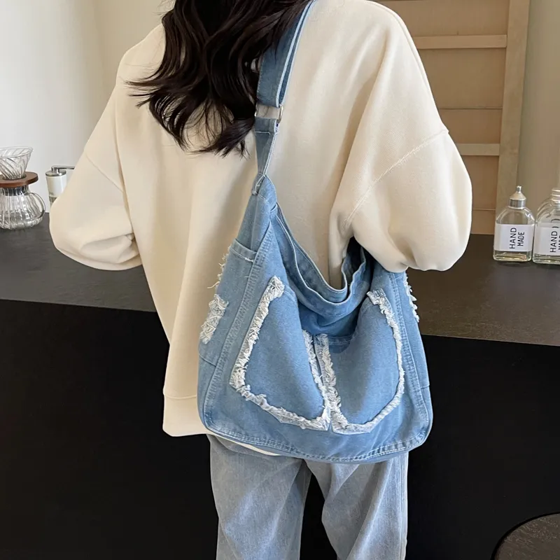 Yalu Denim Shoulder Bag Regular Women's Dark Tea/Light Blue/Dark Blue-3