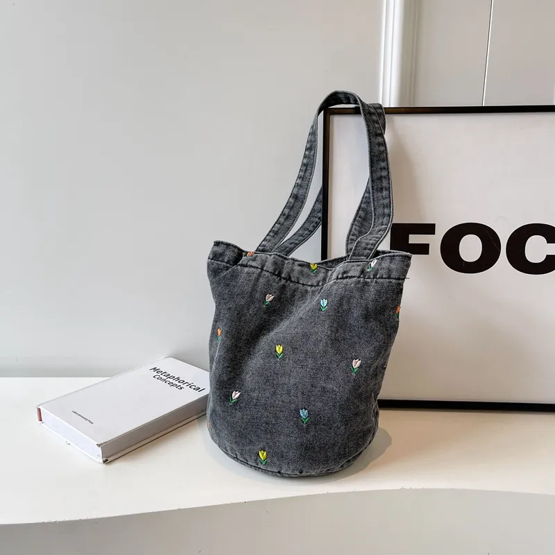 Yalu Denim Shoulder Bag Regular Women's Black/Dark Blue/Light Blue-1