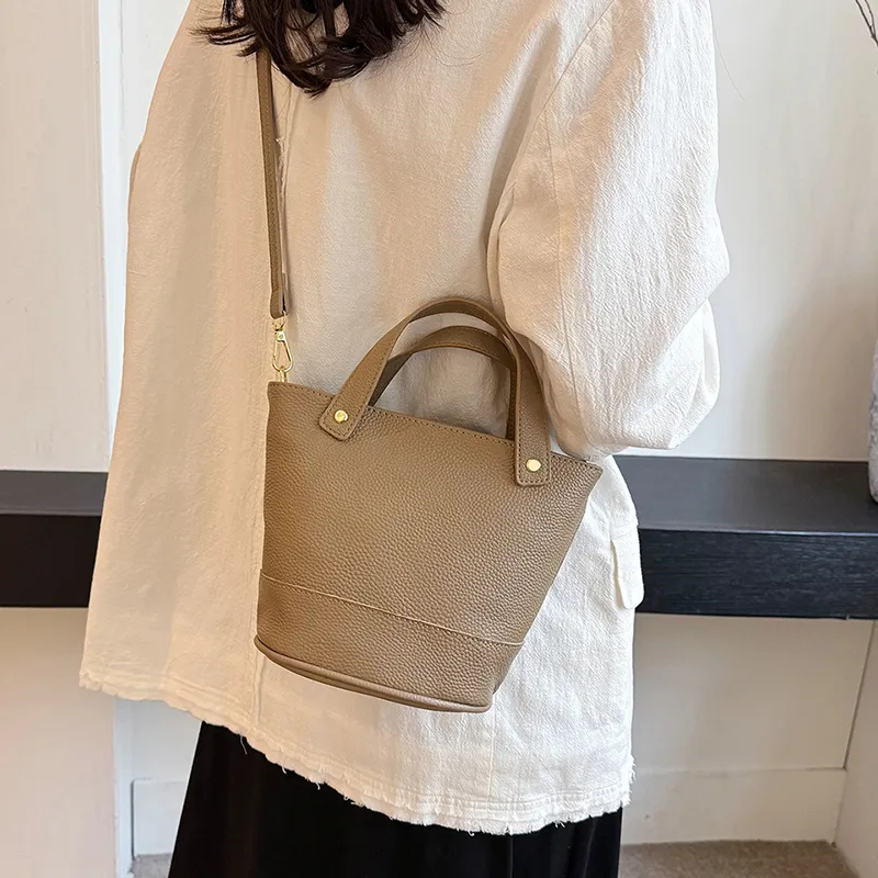 Yalu Top Grain Cow Leather Bucket Bag, One Shoulder Handbag Regular Women's Multicolor-15