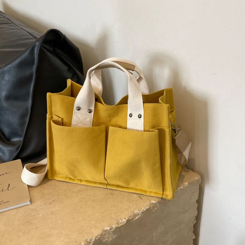 Yalu Canvas Canvas Bag One Shoulder Handbag Regular Women's Green/Yellow/Ecru/Pink/Black-8