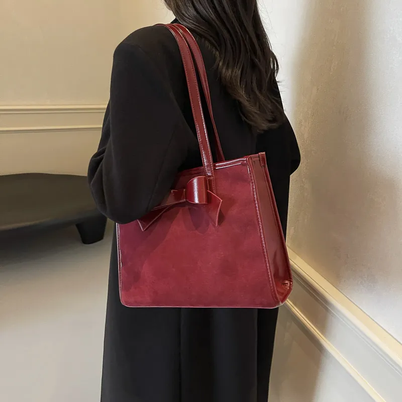 Yalu Leather Velvet Handbag, Shoulder Bag Regular Women's Burgundy/Coffee/Brown-13