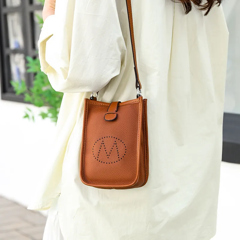 Yalu Cow Leather Fashion Crossbody Bag Solid Color Korean Style Cell Phone Shoulder Bag Regular Women's Multicolor-6