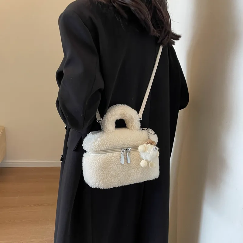 Yalu Velour Shoulder Bag, Crossbody Bag, Handbag Regular Women's White/Pink/Khaki/Brown/Rose Red-15