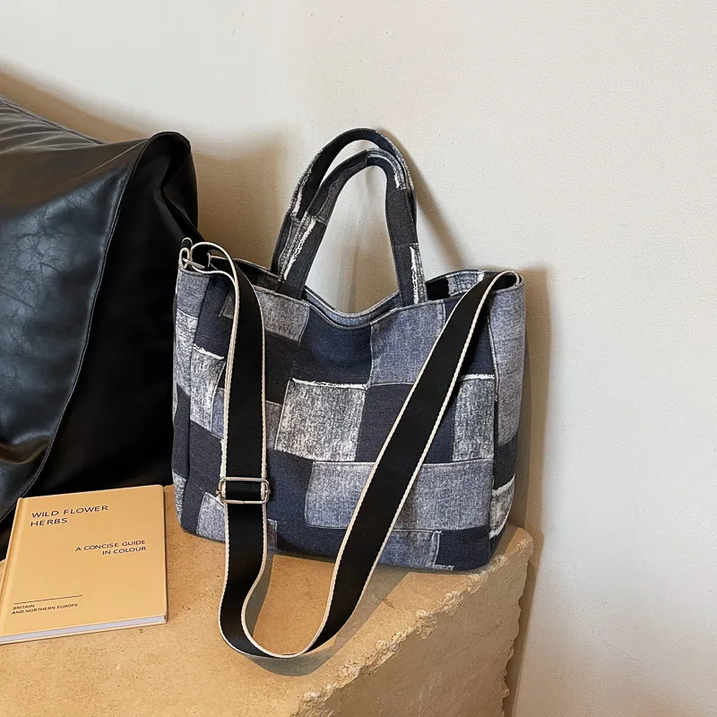 Yalu Fabric Tote One Shoulder Handbag Regular Women's Blue/Brown/Black-6