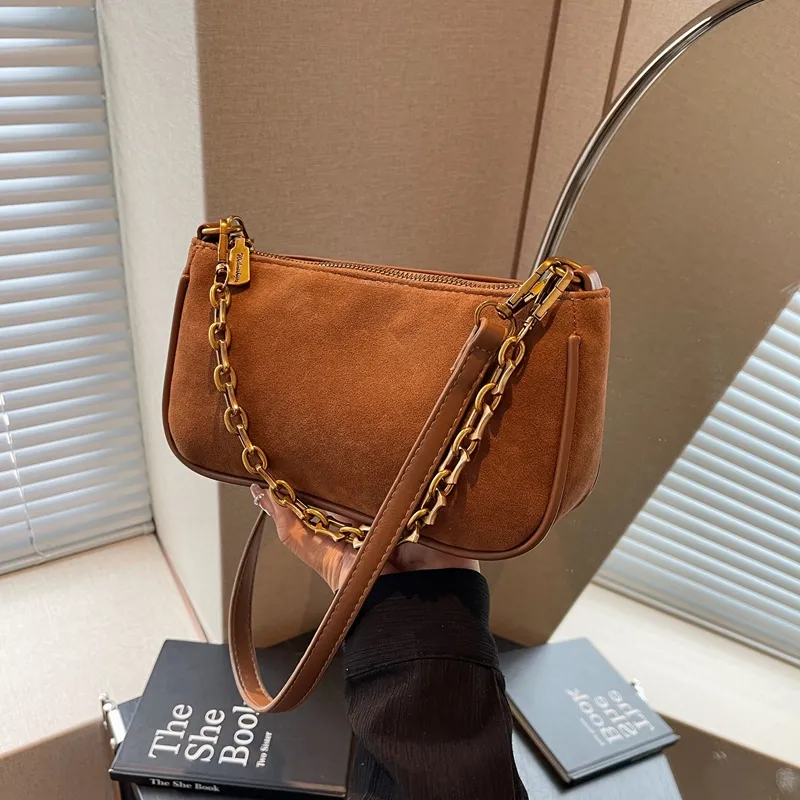 Yalu Suede Shoulder Bag Regular Women's Coffee/Burgundy/Brown-15