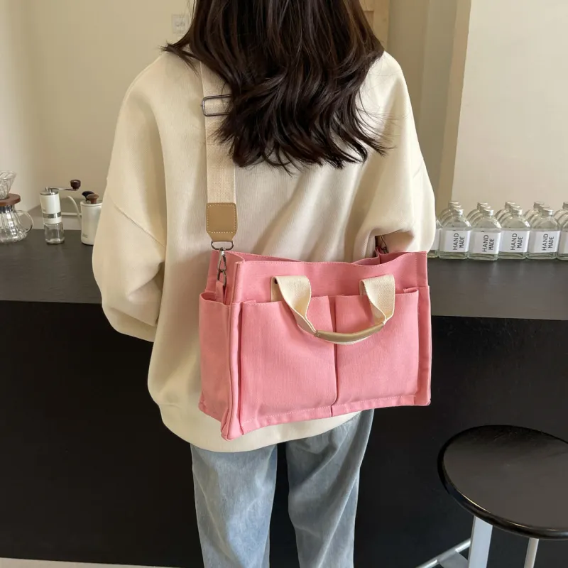 Yalu Canvas Canvas Bag One Shoulder Handbag Regular Women's Green/Yellow/Ecru/Pink/Black-21