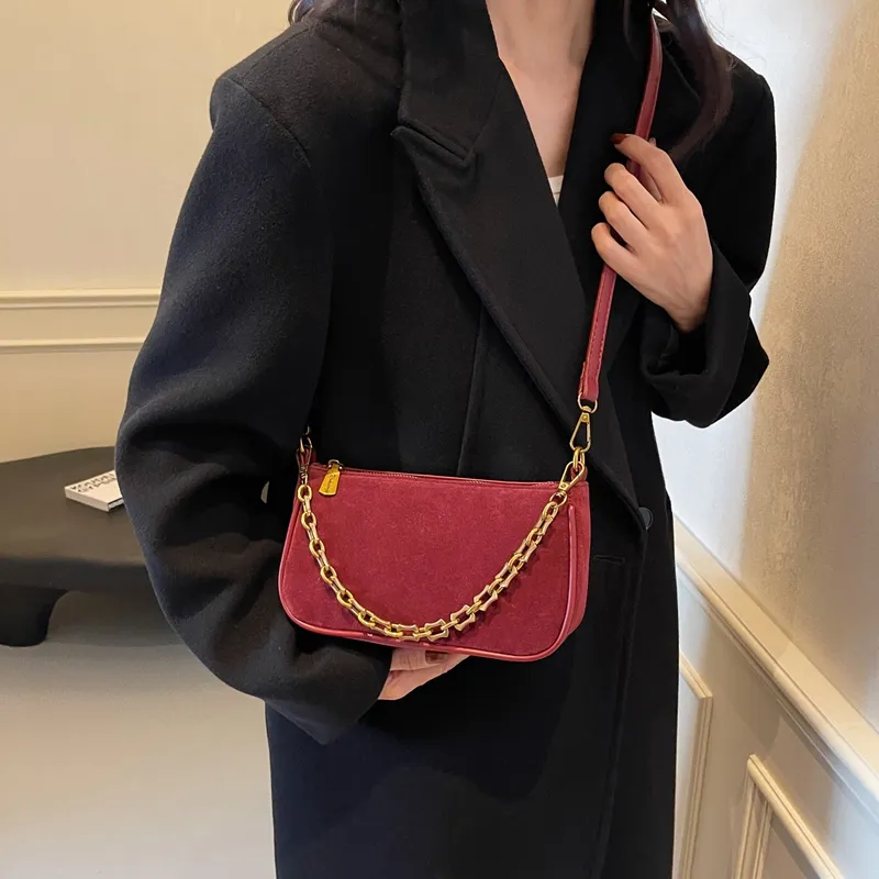 Yalu Suede Shoulder Bag Regular Women's Coffee/Burgundy/Brown-6