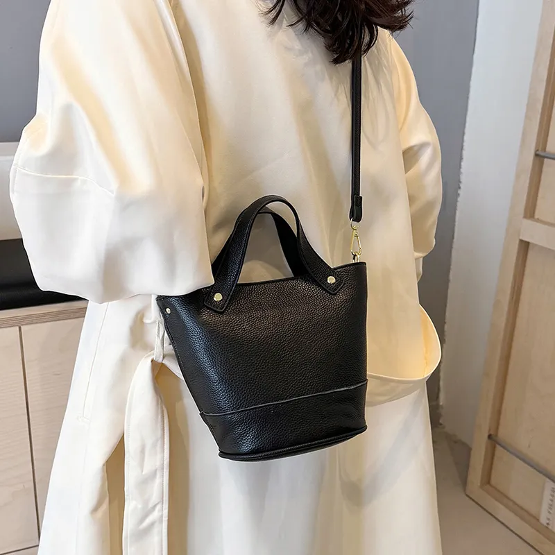 Yalu Top Grain Cow Leather Bucket Bag, One Shoulder Handbag Regular Women's Multicolor-1