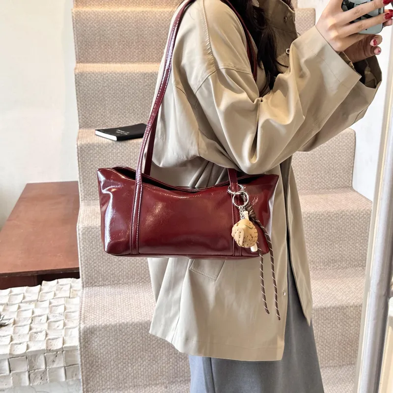 Yalu PU Shoulder Bag Regular Women's Coffee/Burgundy/Black/Khaki Brown-12