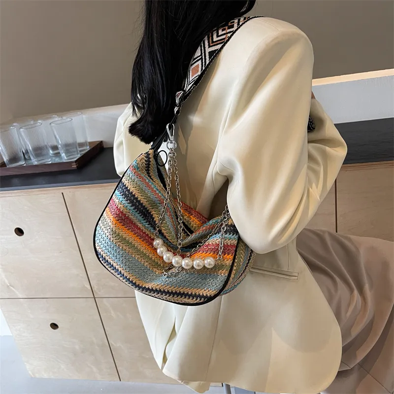 Yalu Fabric Handbag, Crossbody Bag, Shoulder Bag Regular Women's Pearl Black/Pearl White/Black/White-2