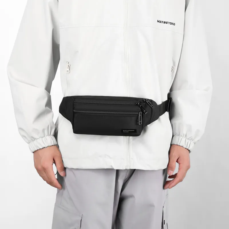 Yalu Nylon Fabric Crossbody Bag, Fanny Pack Regular Men's Gray/Black/Dark Blue-3