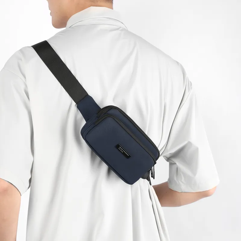 Yalu Nylon Fabric Shoulder Bag, Crossbody Bag, Fanny Pack Regular Men's Gray/Black/Dark Blue-5