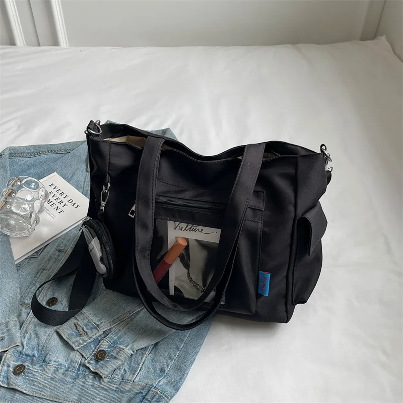 Yalu Nylon Tote Bag, Shoulder Bag Regular Women's Ecru/Black/Blue/Pink/Khaki-1