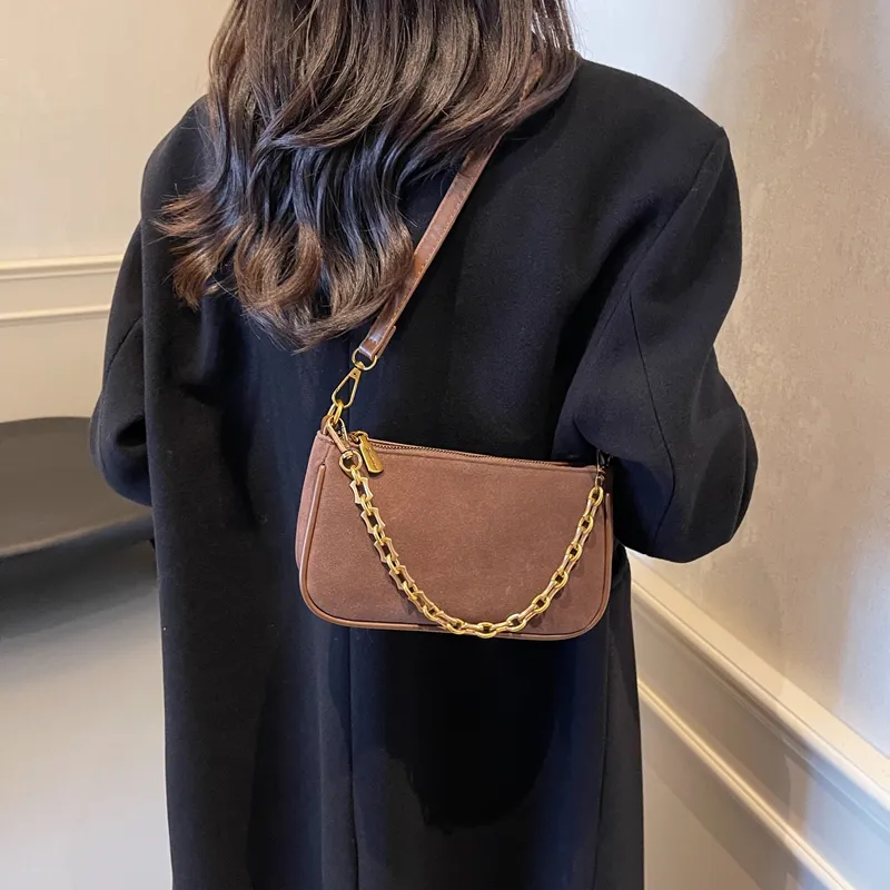 Yalu Suede Shoulder Bag Regular Women's Coffee/Burgundy/Brown-2