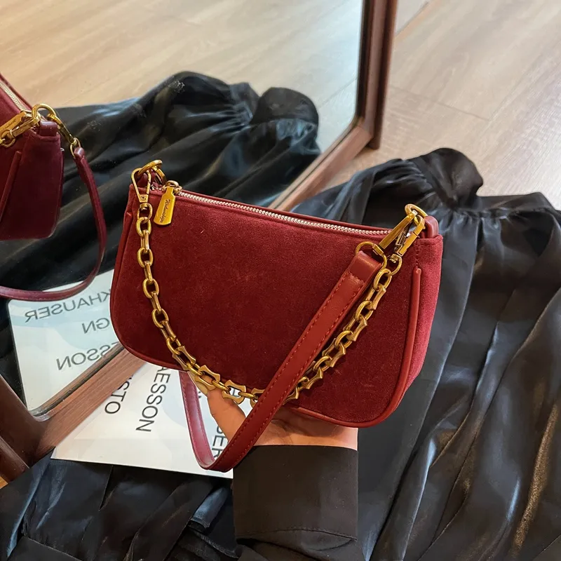 Yalu Suede Shoulder Bag Regular Women's Coffee/Burgundy/Brown-9