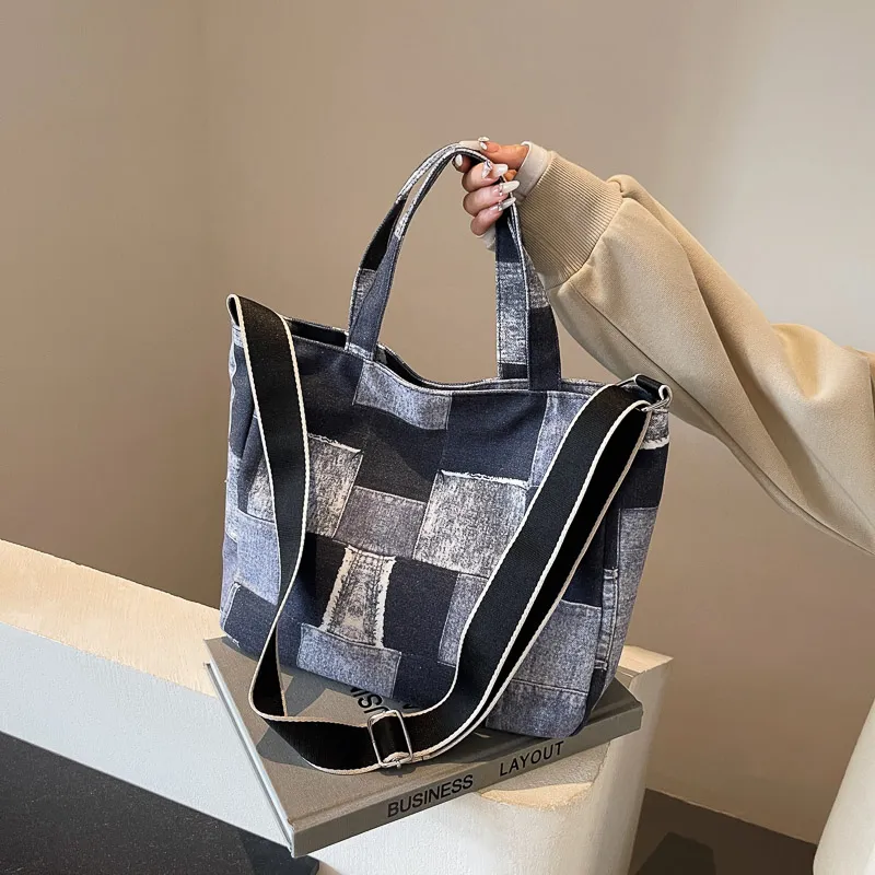 Yalu Fabric Tote One Shoulder Handbag Regular Women's Blue/Brown/Black-7