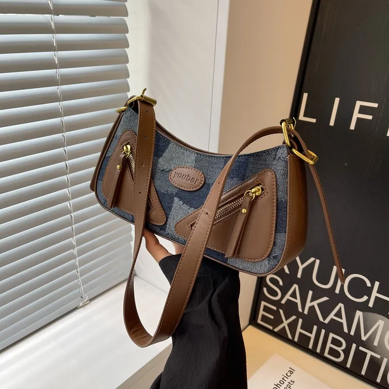 Yalu PU Shoulder Bag Regular Women's Black/Light Blue/Dark Blue-8