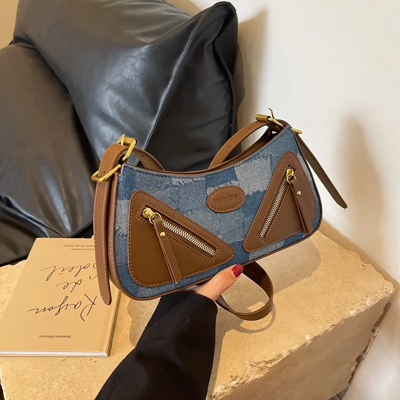 Yalu PU Shoulder Bag Regular Women's Black/Light Blue/Dark Blue-12