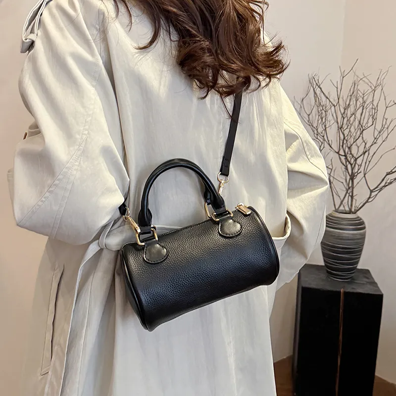 Yalu Cow Leather Cylinder Bag, Shoulder Bag, Crossbody Bag, Handbag Regular Women's Multicolor-3