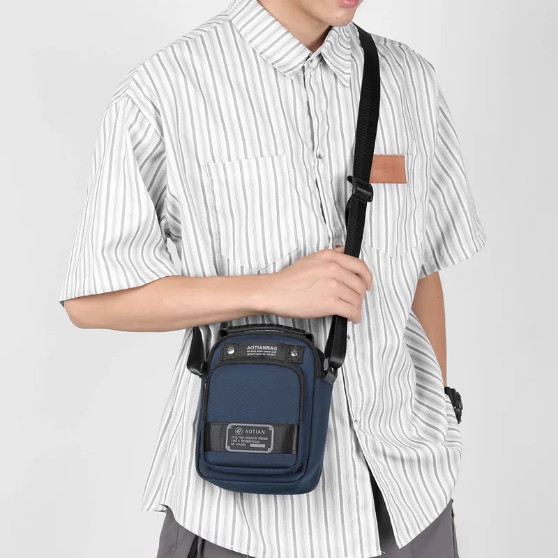 Yalu Water Repellent Fabric Shoulder Bag, Crossbody Bag Regular Men's Gray/Black/Dark Blue-4