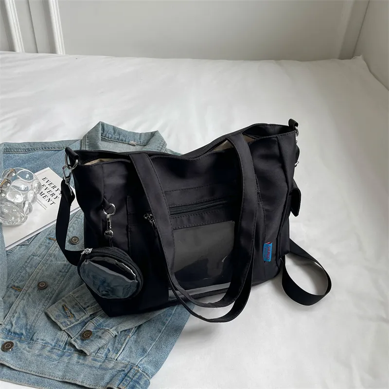 Yalu Nylon Tote Bag, Shoulder Bag Regular Women's Ecru/Black/Blue/Pink/Khaki-3