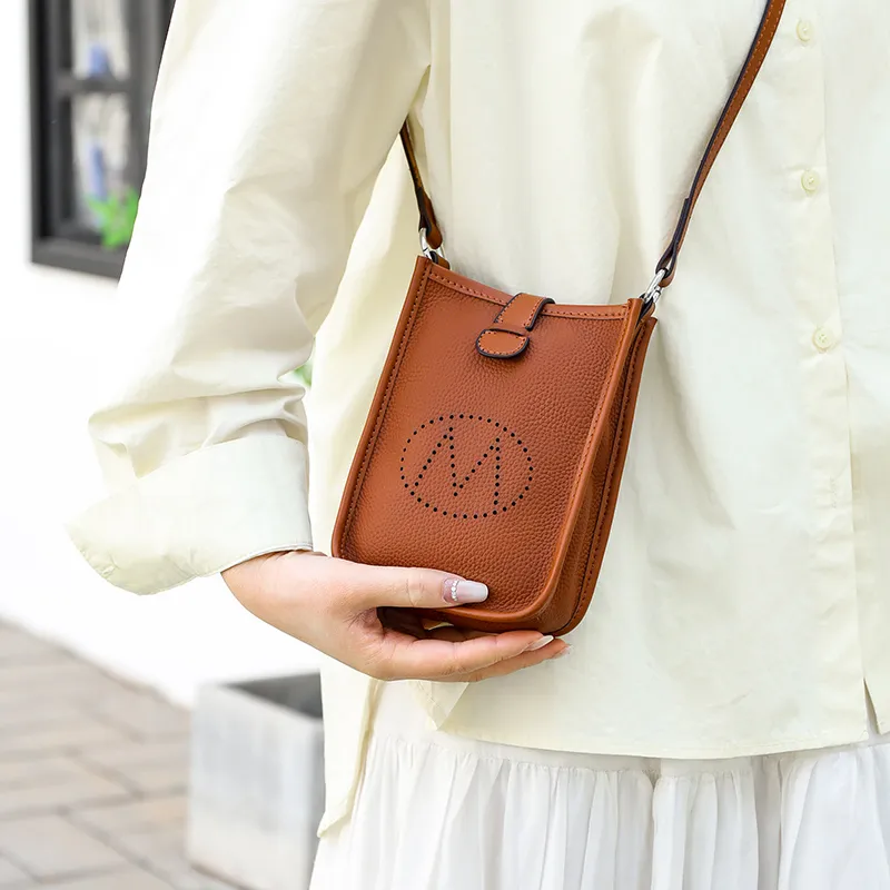 Yalu Cow Leather Fashion Crossbody Bag Solid Color Korean Style Cell Phone Shoulder Bag Regular Women's Multicolor-7